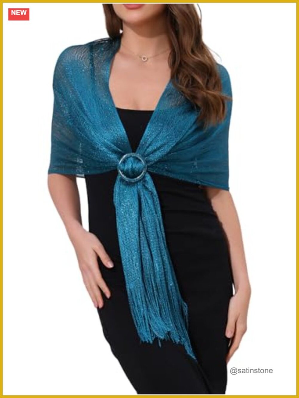 Women Shawl with Buckle, Shimmer Metallic Thread Wrap for Evening Dresses